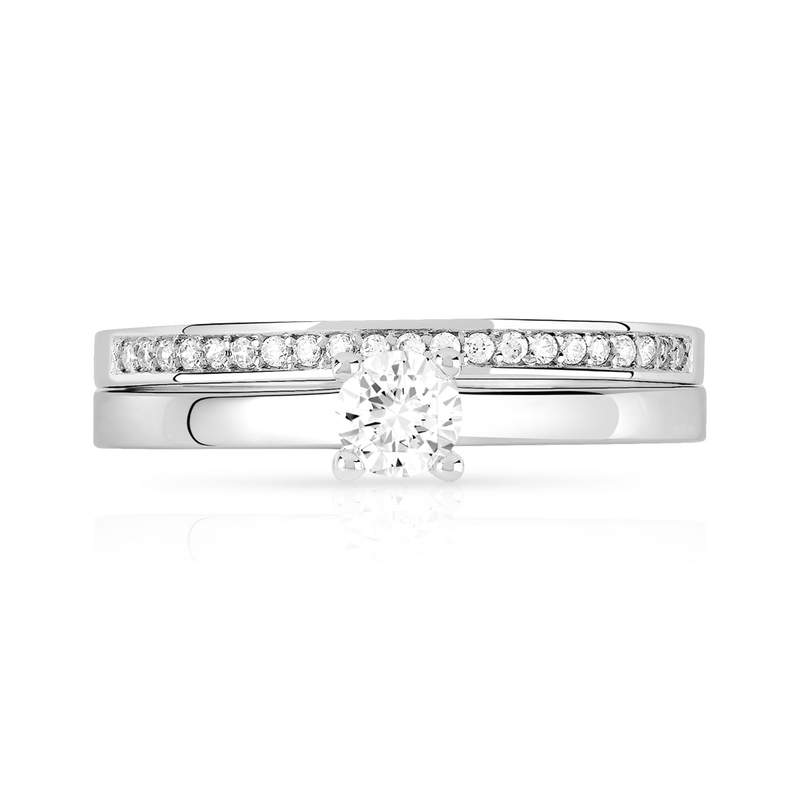 Duo alliance demi-tour solitaire argent 925 zirconias - vue 3