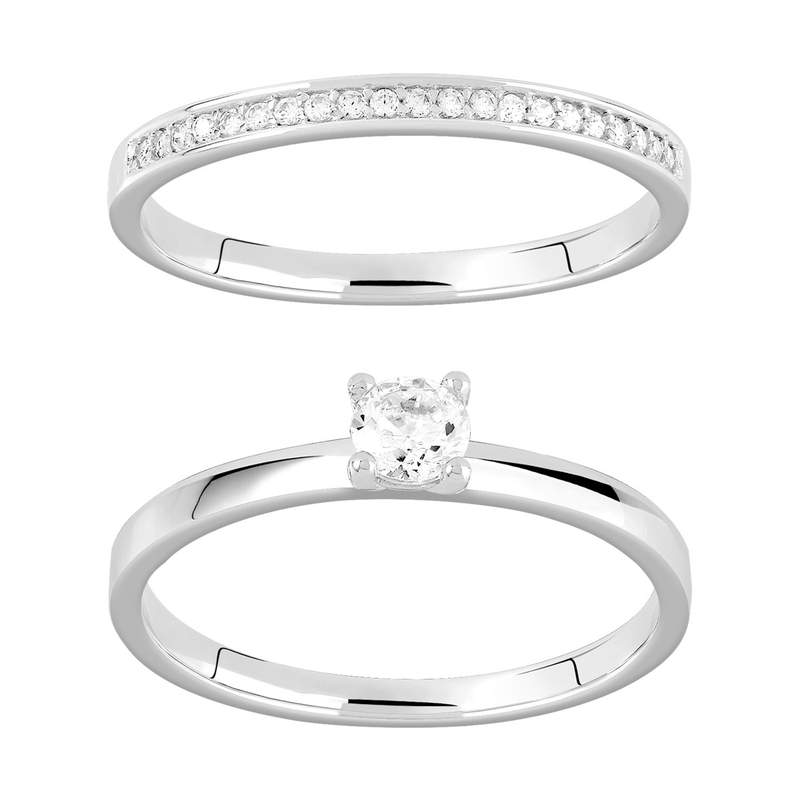 Duo alliance demi-tour solitaire argent 925 zirconias - vue D1