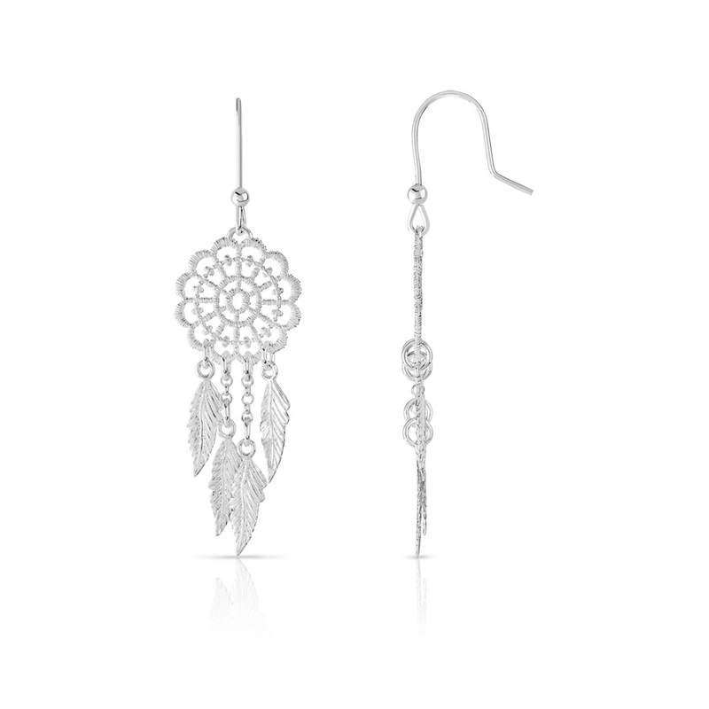 Boucles d'oreilles argent 925 pendants attrape-rêve - vue 1
