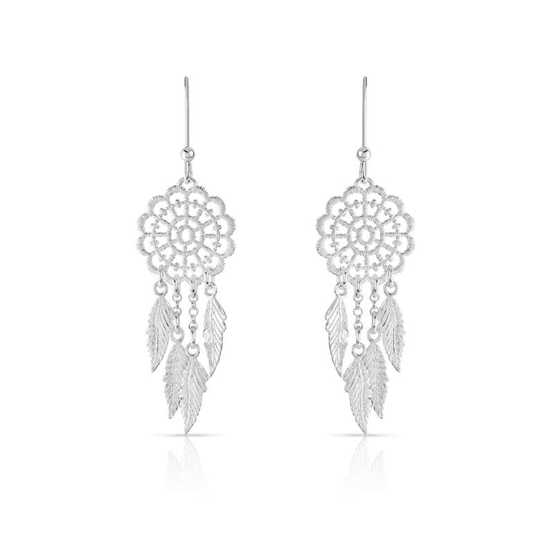 Boucles d'oreilles argent 925 pendants attrape-rêve - vue D1