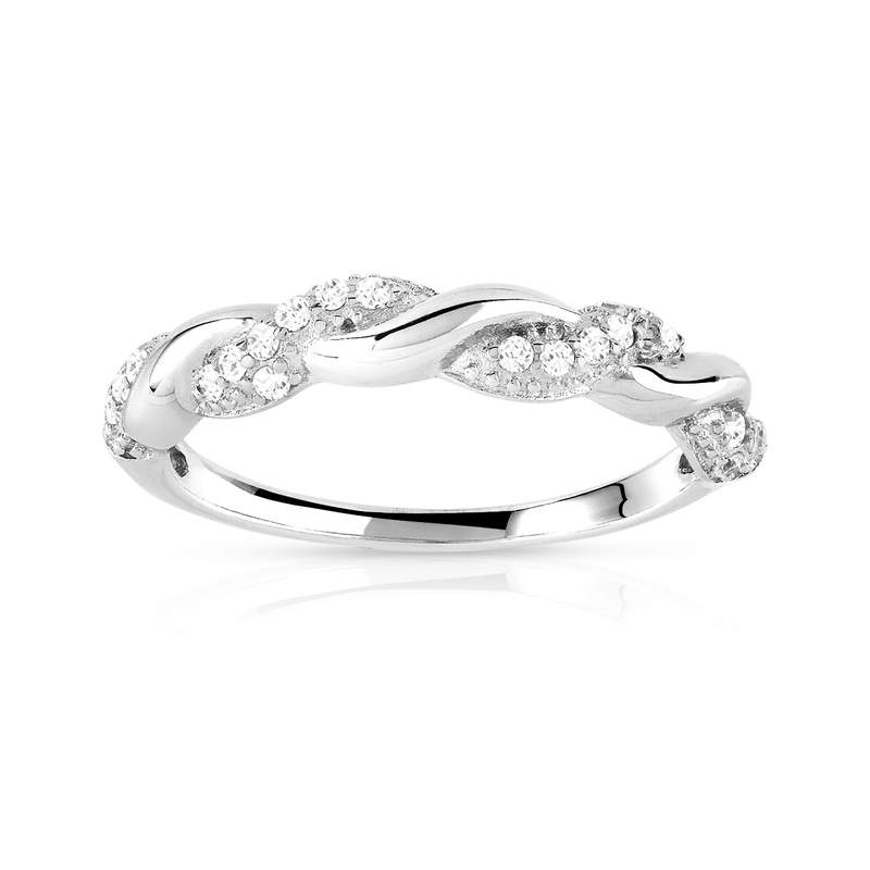 Bague argent 925 tressée zirconias - vue 1