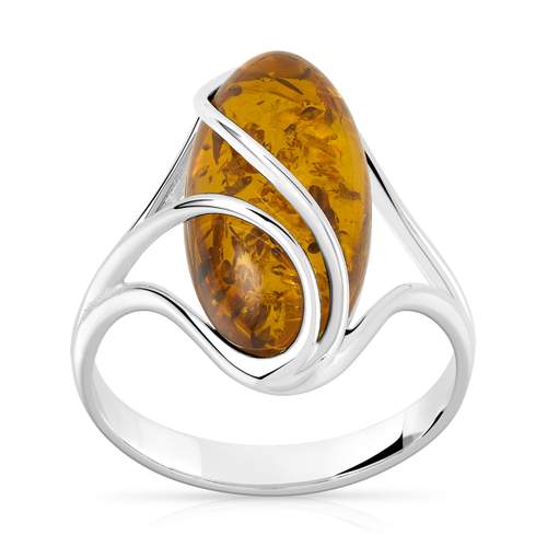 Bague argent 925 ambre ovale
