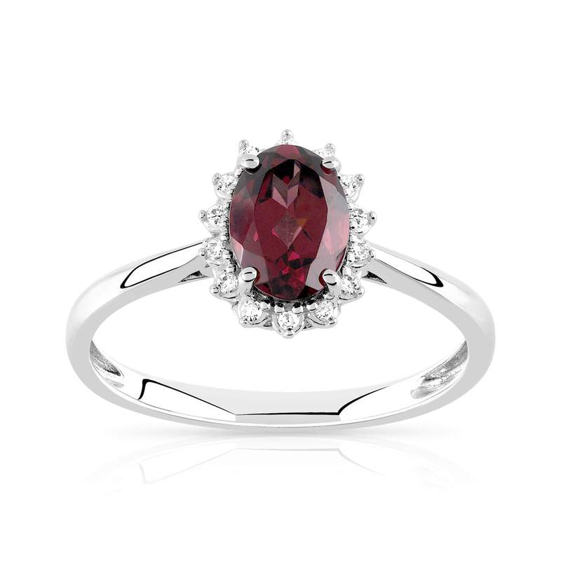 Bague argent grenat rhodolite ovale et diamants - vue 1