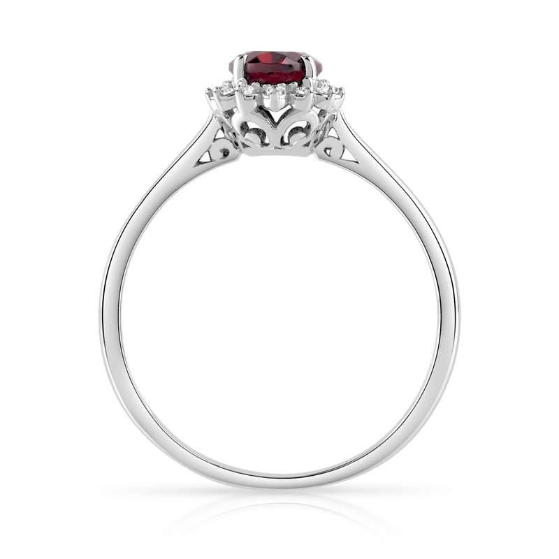 Bague argent grenat rhodolite ovale et diamants - vue 2