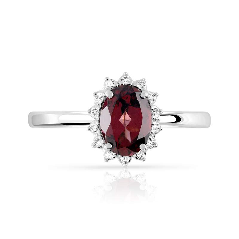 Bague argent grenat rhodolite ovale et diamants - vue 3