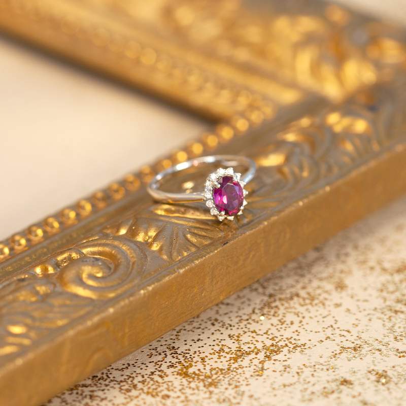 Bague argent grenat rhodolite ovale et diamants - vue D1