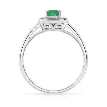925 silver rectangular emerald and diamond ring