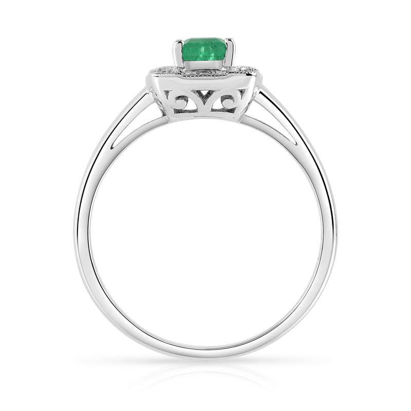 Bague argent 925 rectangulaire émeraude et diamants - vue 2