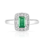 Bague argent 925 rectangulaire émeraude et diamants - vue 3