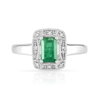 925 silver rectangular emerald and diamond ring