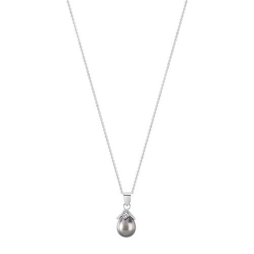 Silver necklace 925 Tahitian cultured pearl and zirconias 45 cm
