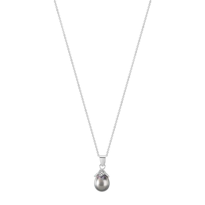 Collier argent 925 perle de culture de Tahiti et zirconias 45 cm - vue 1