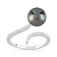 Bague argent 925 perle de culture de tahiti et zirconia