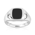Chevalière argent 925 carrée onyx - vue 1