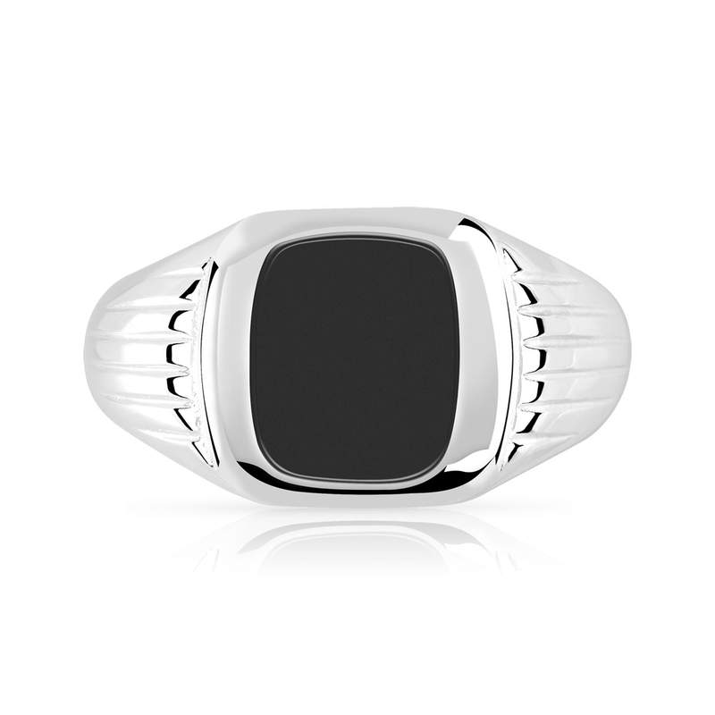 Chevalière argent 925 carrée onyx - vue 3