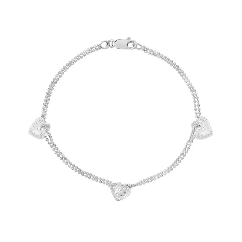 Bracelet argent 925 maille boule coeurs 19 cm - vue 1
