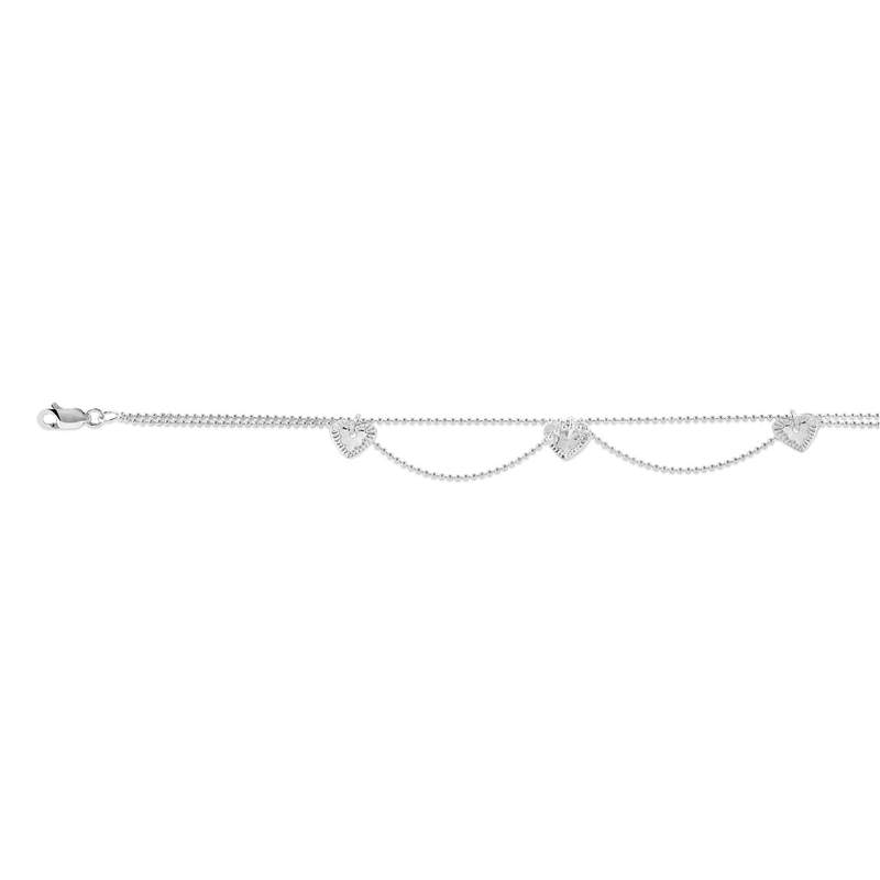 Bracelet argent 925 maille boule coeurs 19 cm - vue D1