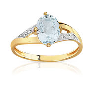 Bague or 750 2 tons aigue-marine et diamant