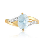 Bague or 750 2 tons aigue-marine ovale et diamants - vue 3