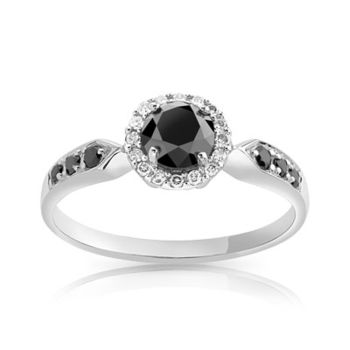 Bague or 750 blanc diamants noirs traités et diamants blancs