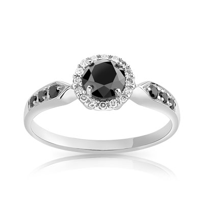 Bague or 750 blanc diamants noirs traités et diamants blancs