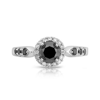 Bague or 750 blanc diamants noirs traités et diamants blancs