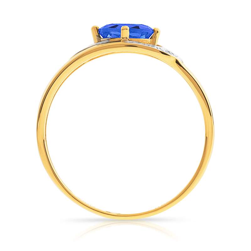 Bague or 750 2 tons ajourée saphir ovale et diamants - vue 2