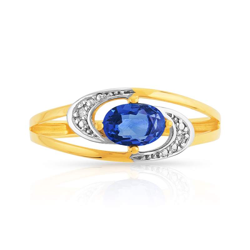 Bague or 750 2 tons ajourée saphir ovale et diamants - vue 3