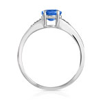 Bague or 750 blanc saphir ovale et diamants - vue 2