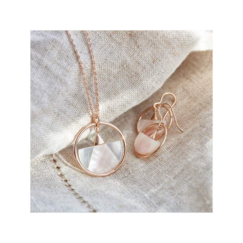 Collier plaqué or rose nacre blanche et rose 45 cm - vue D2