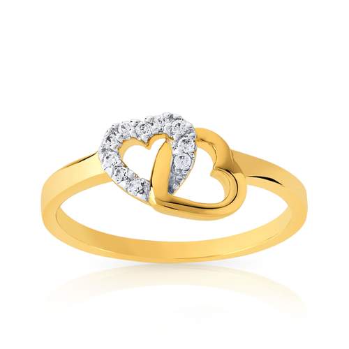 Bague plaqué or 2 tons coeurs entrelacés zirconias