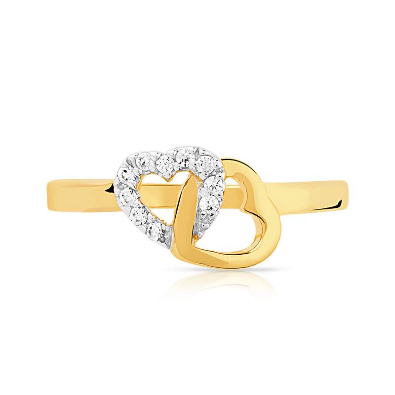 Bague plaqué or 2 tons coeurs entrelacés zirconias - vue 3
