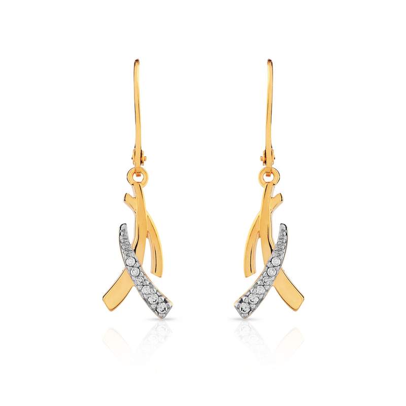 Boucles d'oreilles plaqué or 2 tons dormeuses zirconias - vue 1