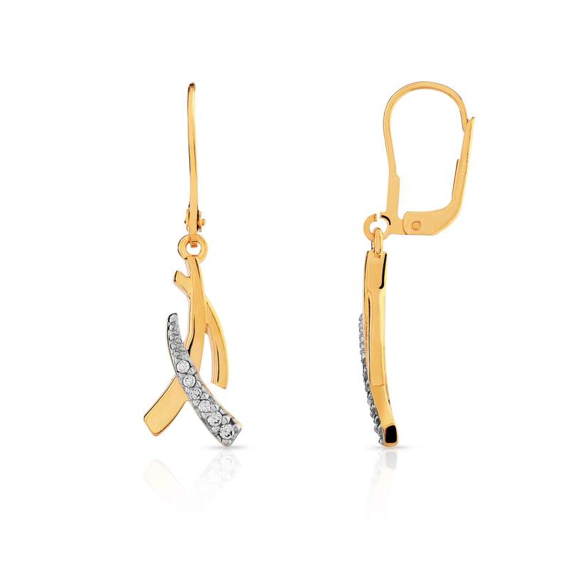 Boucles d'oreilles plaqué or 2 tons dormeuses zirconias - vue D1