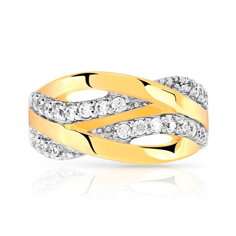 Bague plaqué or 2 tons entrelacée zirconias - vue 3