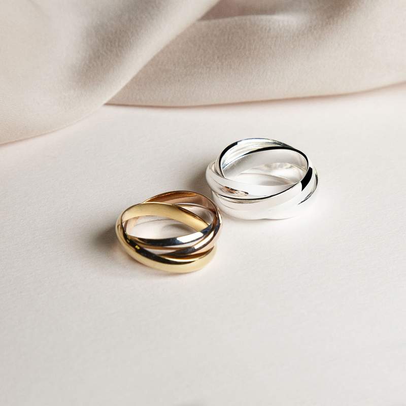 Bague plaqué or argent 925 3 anneaux entrelacés - vue D3