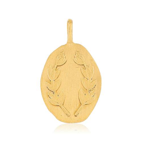 Pendentif plaqué or médaille motif laurier