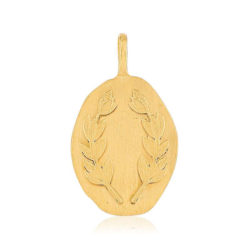 Pendentif plaqué or médaille motif laurier - vue 1