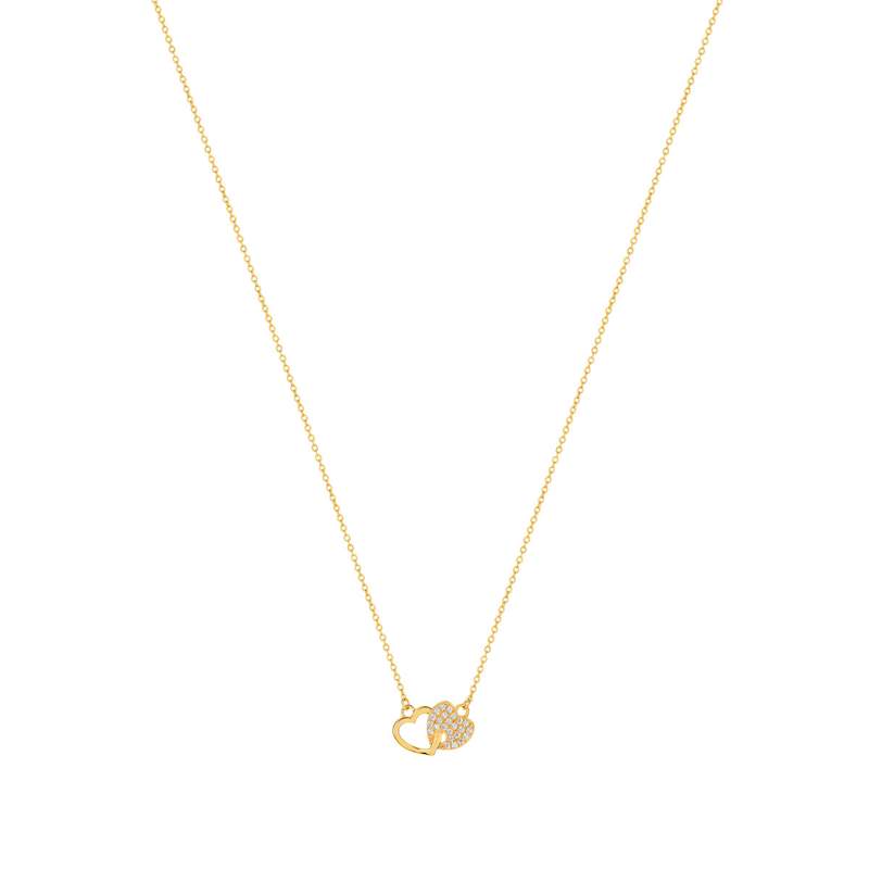 Collier plaqué or coeurs entrelacés zirconias 45 cm - vue 1