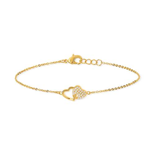 Gold-plated bracelet intertwined hearts zirconias 18 cm