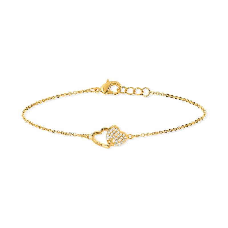 Bracelet plaqué or coeurs entrelacés zirconias 18 cm - vue 1