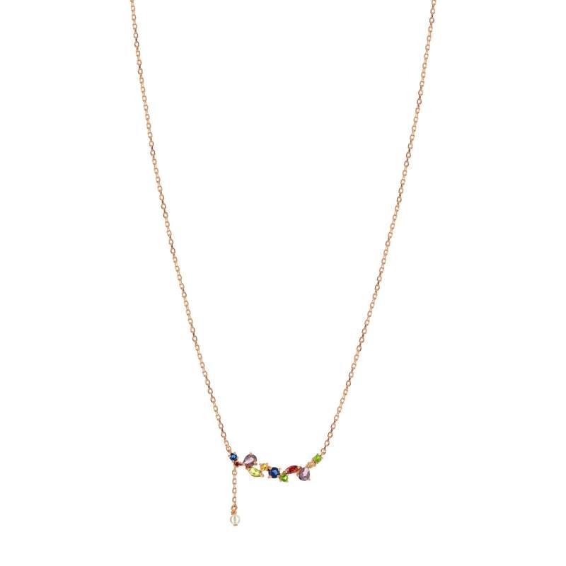 Collier plaqué or rose pierres imitation perle - vue 1