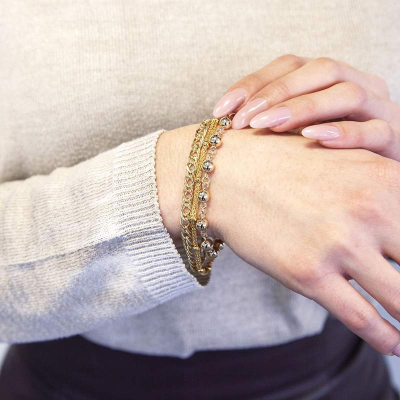 Bracelet plaqué or boules 18 cm - vue porté 1