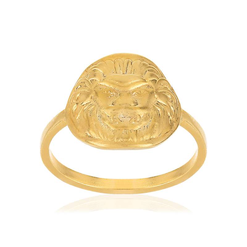 Bague plaqué or médaille motif lion - vue 1