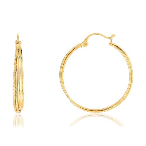 Gold-plated hoop earrings 2 interlaced rings 30 mm