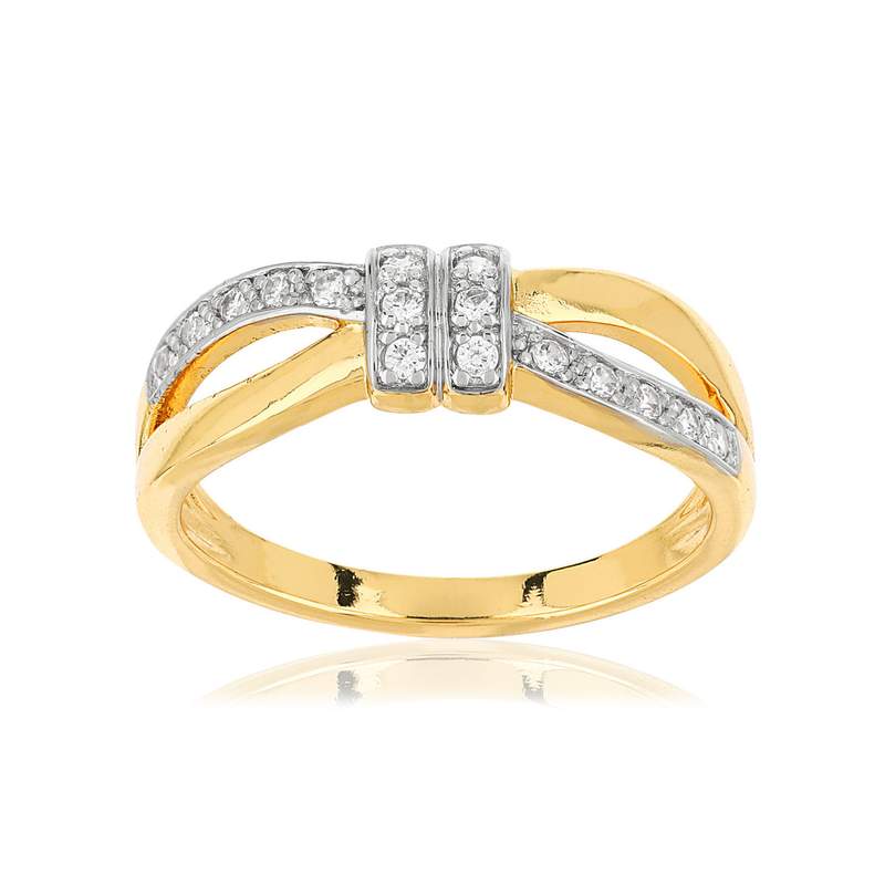 Bague plaqué or noeud zirconia - vue 1