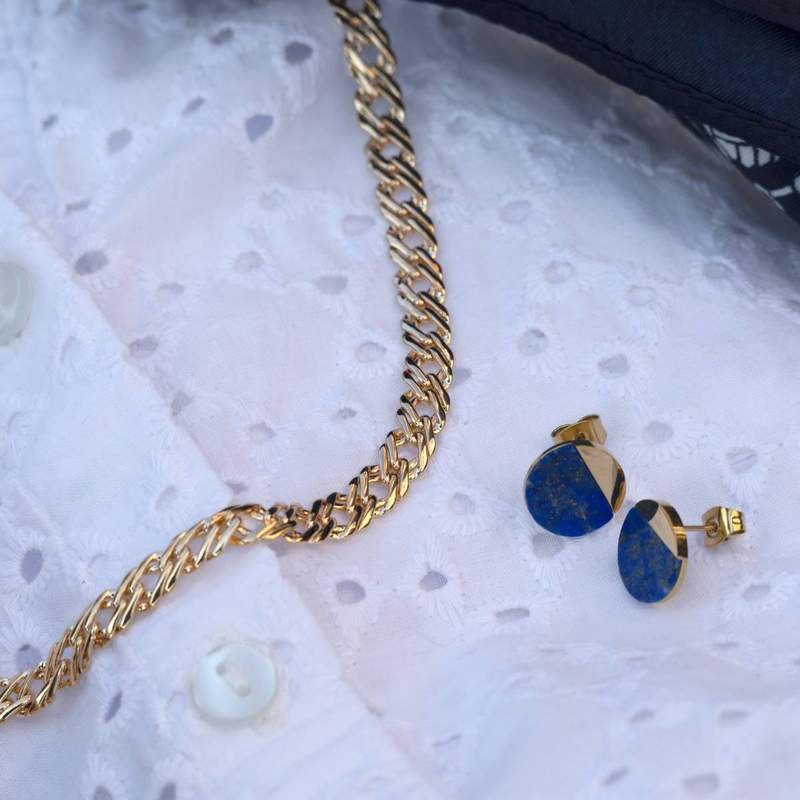 Collier plaqué or maille fantaisie 45 cm - vue D1