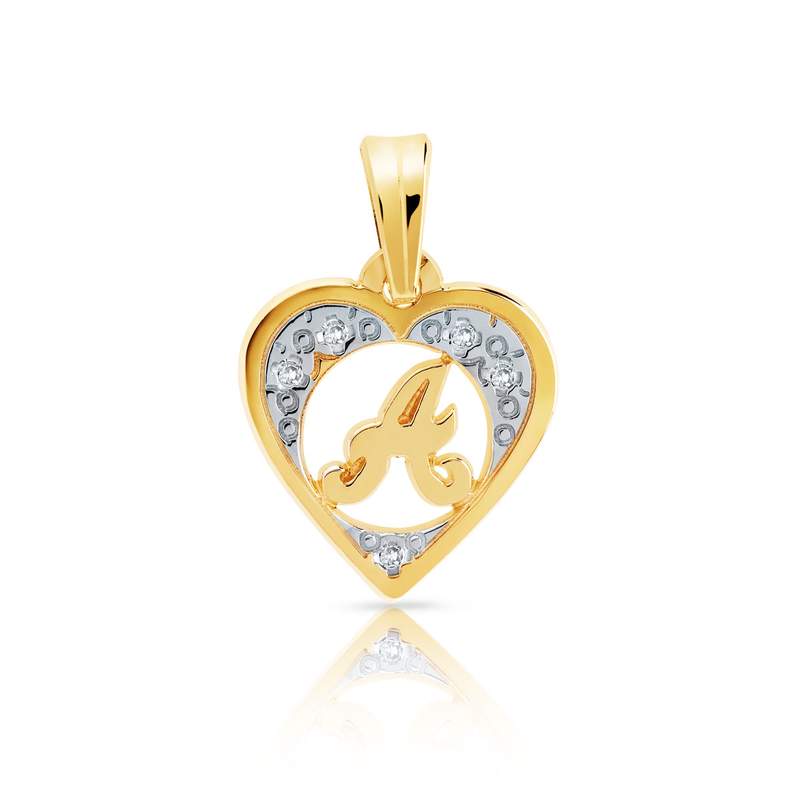 Pendentif or 2 tons et diamants initiale - vue 1