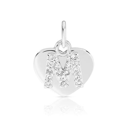 Pendentif argent 925 initiale coeur poli zirconias