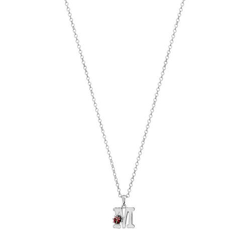 Collier argent 925 émail maille jaseron initiale coccinelle 38 cm